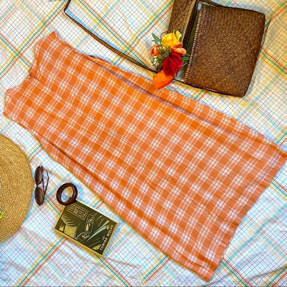 VTG 60s orange and white checked shift dress-M - Picture 6 of 10